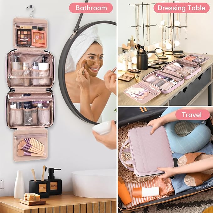 HXLGMD Travel Size Toiletry Bag for Women, Portable Cosmetic Bag with Hanging Hook, Travel Essentials Water-resistant Makeup Organizer for Accessories, Shampoo, Full-size Container, Toiletries - Image 6