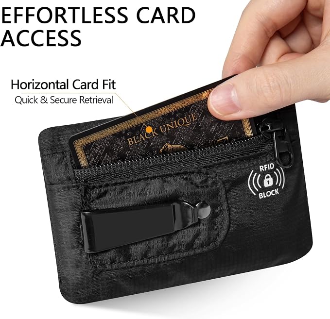 KOSMCCO RFID Blocking Clip Stash Pocket Travel Belt Wallet, Black, Medium | Compact Hidden Design, For Cards & Cash, Slim Pickpocket-Proof, Everyday Carry - Image 6
