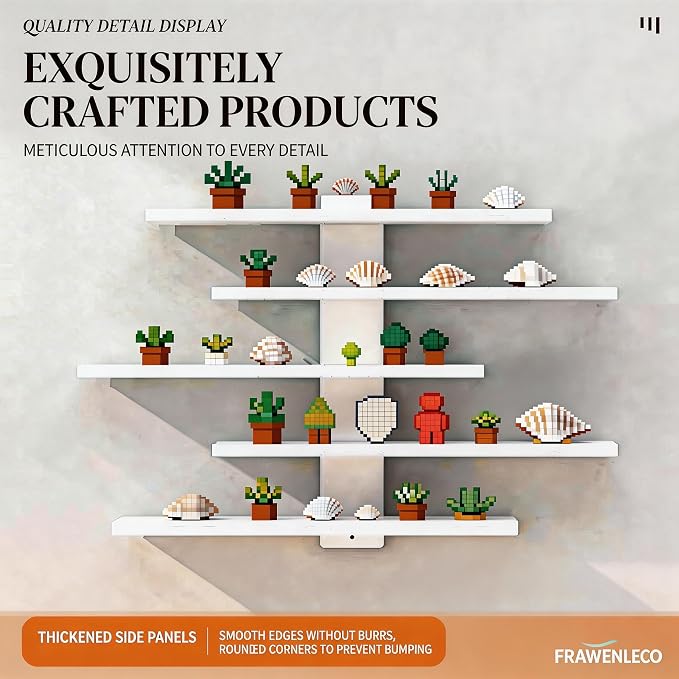 No Drill Floating Shelf for Wall, 5-Tier Wall Mounted Organizer, Damage-Free Display Shelf for Collectibles, Figures, Bathroom Kitchen Storage, White - Image 7