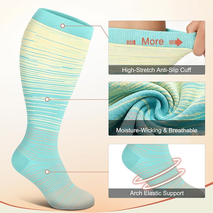 Diu Life 3 Pairs Plus Size Compression Socks for Women and Men Wide Calf Extra Knee High Support for Circulation - Image 2
