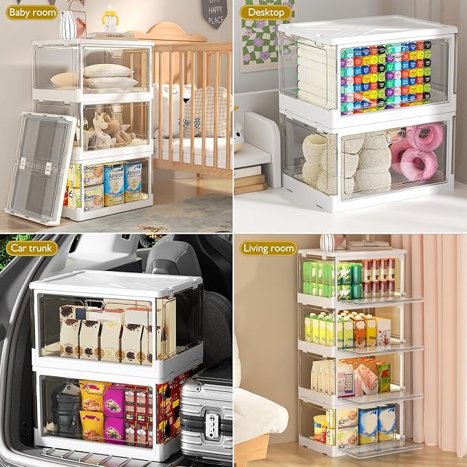 Kmiectse Clear Storage Bins with Lids 3 Pack 【Stackable & Sturdy】 | Plastic Multifunctional Folding Storage Bins for Bedroom, Living Room, Study,Room, 23 QT Folding Box with Magnetic Door - Image 6