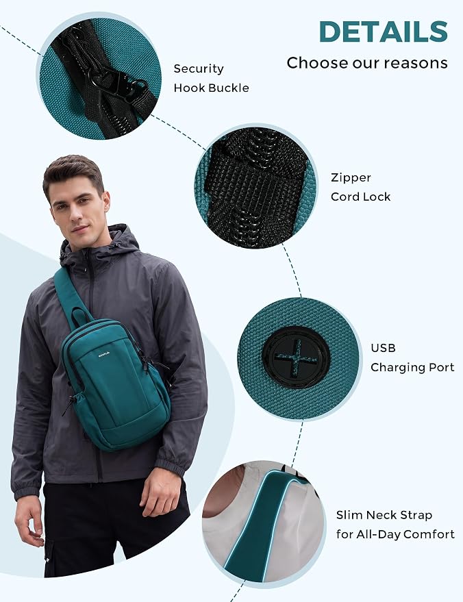 ECOHUB Anti-Theft Crossbody Bag Men Women RFID Blocking Lightweight Sling Backpack Water Resistant for Travel Hiking Outdoor - Image 4