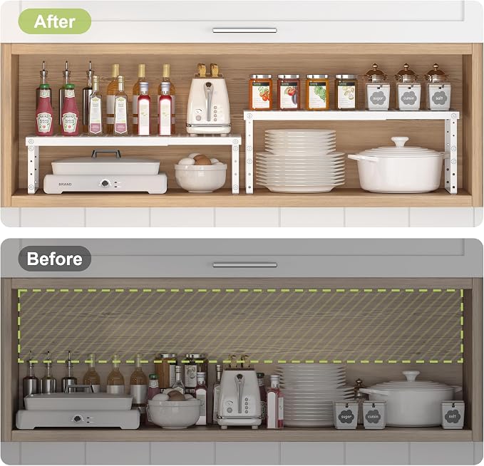 RUILALIFE Expandable Cabinet Organizer Shelf With Adjustable Height, Stackable Kitchen Countertop Organizer Rack, Adjustable Shelf Riser For Kitchen Counter, Pantry, Cupboard, Desk, Tabletop - Image 5