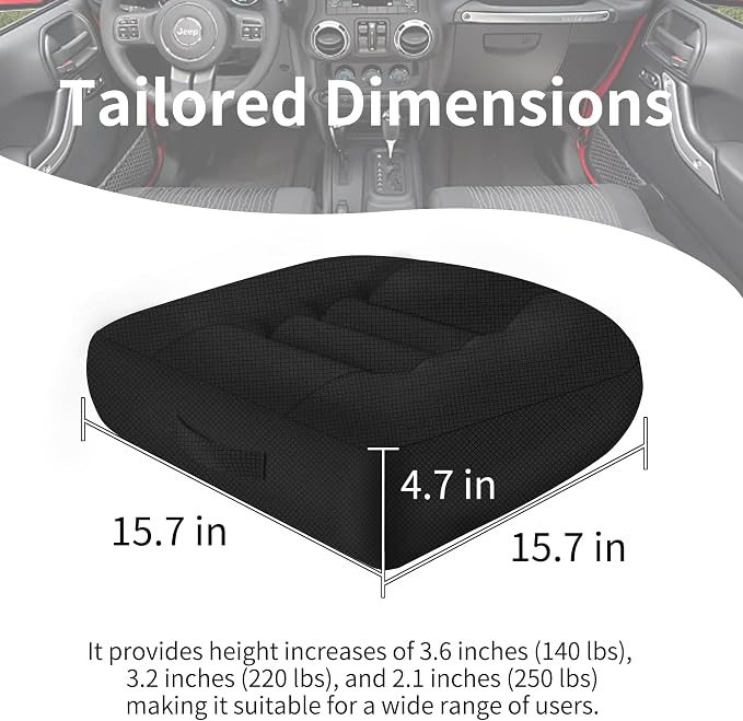 Height-Adjustable Seat Cushion-15.7x15.7x4.7inches Improved Model with Adjustable Height Breathable Nylon mesh Fabric Ergonomic Design Suitable for use in Cars, Offices, and Outdoors - Image 3