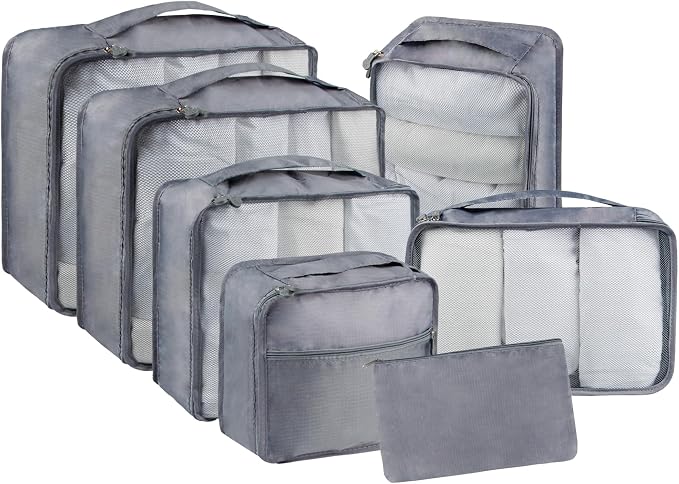 Vercord 7 Set Travel Packing Organizers Cubes Luggage Suitcase Organizer Bags Clothes Underwear Cube Shoe Pouch Pack Grey - Image 5
