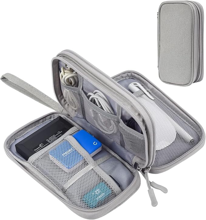 CAOODKDK Electronic Organizer Bag, Waterproof Portable Electronic Organizer Travel Accessories Cable Bag Universal Cord Storage Case for CableCord Storage Double Layer - Gray, Large - Image 2
