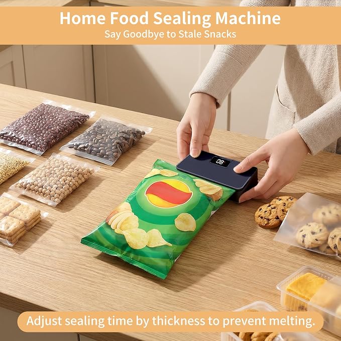 Rechargeable Mini Bag Sealer,6 Adjustable Levels Portable Heat Sealer With Cutter & Magnetic For Food Storage,Sealing Machine For Chip Plastic & Mylar Bags,Kitchen Gadgets for Food Resealer& Freshness - Image 2