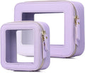 Pinkmik Clear Makeup Bag, (Purple, M+MINI) | 2PC,Waterproof, Travel Case for Cosmetics and Toiletries, Women's Purse Organizer, Clear Car Bag with Zipper by Pinkmik