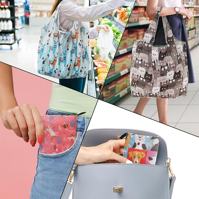 Grocery Reusable Shopping Bags, 4 Pack 50Lbs Foldable Large Washable Market Bags, Compact For Easy Storage, Light Weight Sturdy Cloth Bags For Storage Gifts For Women - Image 2