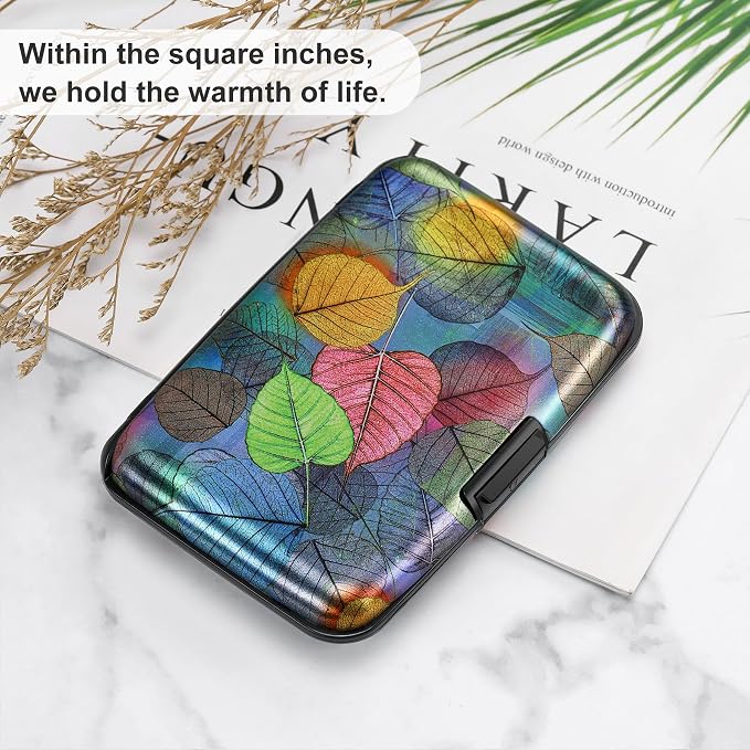 Mini RFID Aluminum Wallet Credit Cards Holder Business Card Case Metal ID Case for Men Women（Colorful Leaves - Image 6