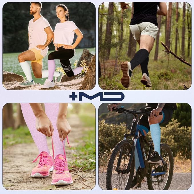 +MD Cotton Compression Socks for Women & Men 4/6 Pairs 15-20mmHg Knee High for Sports, Travel, Nursing Long Sitting Standing - Image 5