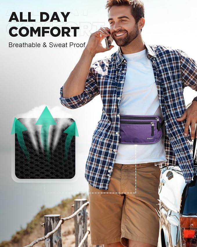 VULKIT Money Belt for Travel, Hidden Passport Holder, Anti-Theft Travel Wallet Under Clothes, RFID Blocking Waist Pouch, Undercover Fanny Pack, Violet Purple - Image 6