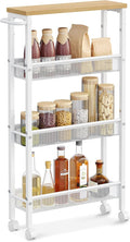 VASAGLE Slim Rolling Cart, 4-Tier, 5.1 Inches Deep, Steel Frame | Storage Cart with Handle, Narrow for Kitchen, Living Room, Golden Oak and Matte White, DACEY Collection ULRC032W09 by Unknown