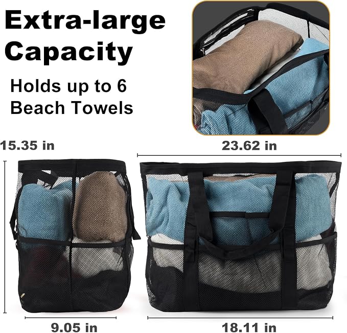 CaCTOUR Mesh Beach Bag,Large Beach Bags for Women with 8 Pockets,Packable Tote Bag for Beach Cruise Pool Vacation Essentials - Image 4