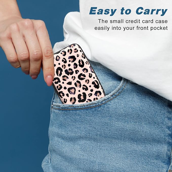 Credit Card Holder, Mini Aluminum Card Wallet RFID Blocking Slim Metal Hard Card Case for Women Men, Pink Leopard - Image 6