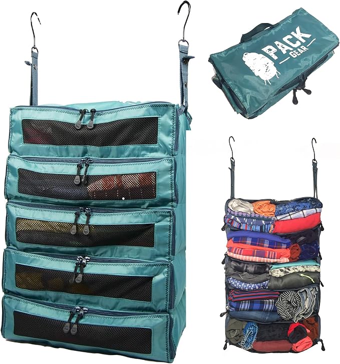 Hanging Suitcase Organizer - Our XL Hanging Luggage Organizer Perfectly Fits Any Suitcase - Our Packing Cubes for Travel Use Mesh Windows to Make Finding Any Outfit Easy (Green, XL) by PackGear