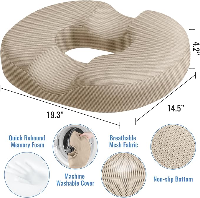 CloudBliss Donut Pillow Stadium Seat Cushion for Tailbone Pain Relief and Hemorrhoids, Memory Foam Seat Chair Cushion, Portable Seat Cushions for Bleachers, Car, Home & Office - Image 2