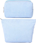 SOIDRAM 2 Pieces Makeup Bag Large Corduroy Cosmetic Bag Capacity Canvas Mix Travel Toiletry Bag Organizer Cute Makeup Brushes Aesthetic Accessories Storage Bag for Women, Corduroy Mix Blue by SOIDRAM