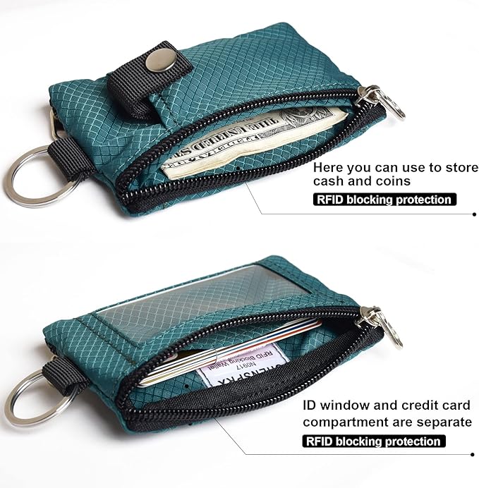 CHENSPRX Minimalist RFID Blocking Small Wallet with ID Window,WaterResistant Zip Id Case Wallet with Lanyard Keychain for Cards,Cash,Travel,Women,Men - Image 4