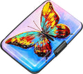 RFID Blocking Credit Card Protector Aluminum ID Case Hard Shell Business Card Holders Metal Wallet for Men or Women (One Butterfly) by ELFISH