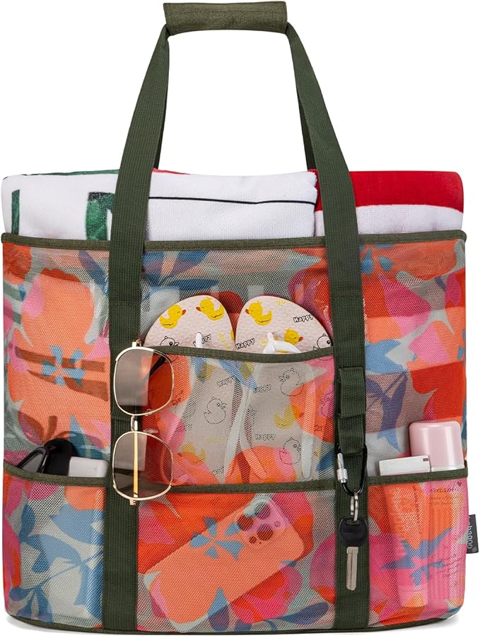 KABAQOO Mesh Beach Bag, Extra Large Beach Bags with 9 Pockets & Zipper Waterproof Lightweight Beach Tote for Beach/Pool Trip by KABAQOO