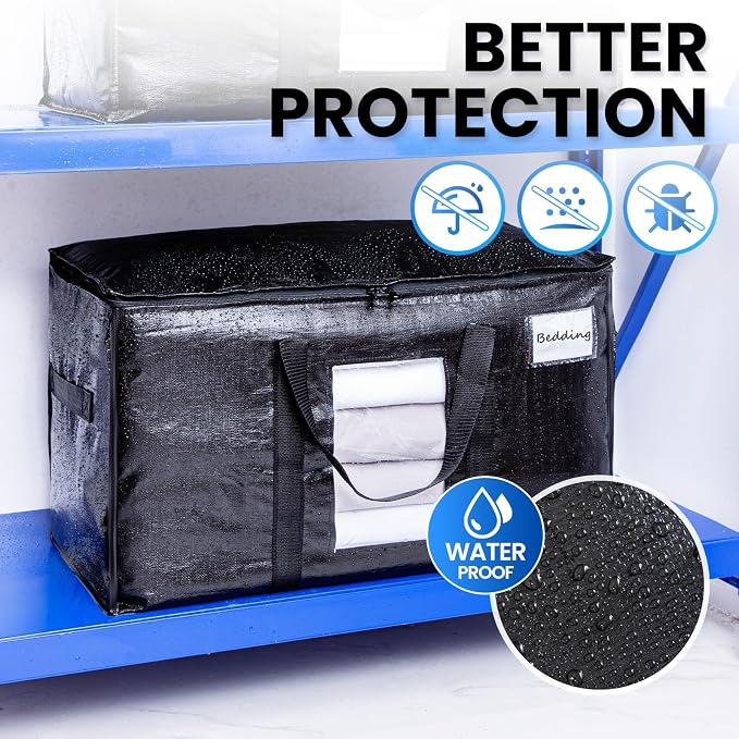 TAILI 4 Pack Black Extra Large Moving Bags,Storage Bag with Visible Window | 93L Heavy Duty Totes For Storage,Wrap Around Handles,Alternative to Moving Boxes, College Dorm,Perfect for Moving - Image 8