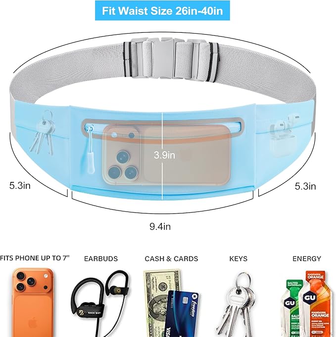 Slim Running Belt for Women Men,Phone Holder Waist Pack,Runners Fanny Pack | No-Bounce,Sweat-Proof Pocket,Travel Money Pouch for Gym/Hiking/Cycling,Three pocket,Two Highly Reflective Strips - Image 3