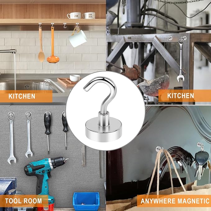 Magnetic Hooks 30lbs Strong Magnets Hook 18 Pack | Heavy Duty Extra Strong Cruise Hook for Hanging Industrial Metal Refrigerator Hooks for Cruise Cabins Fridge Kitchen Grill - Image 6