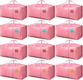 12 Pack Moving Bags with Full-Open Side Zipper, Extra Large 93L Heavy Duty Waterproof Foldable Storage Totes for College Dorm, Moving & Home Organization Pink by RMOHRO