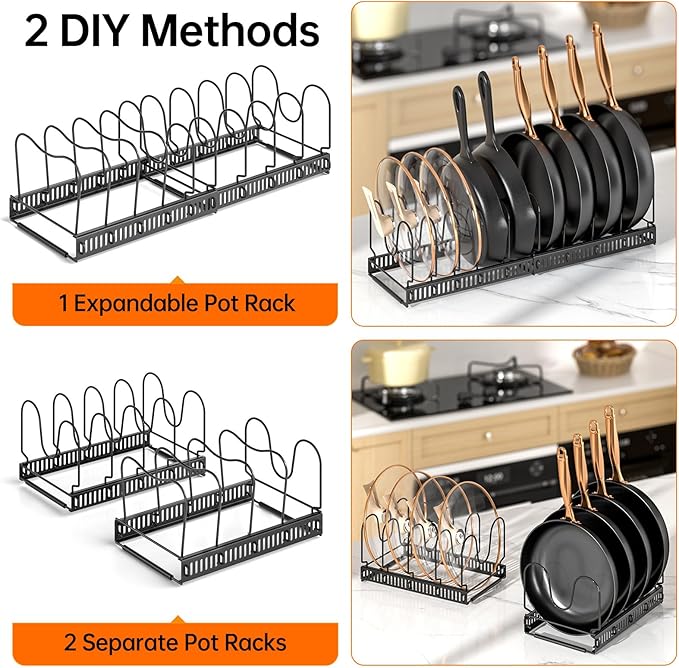 MUDEELA Expandable Pot Pan Lid Organizers inside Cabinet, 10 Divider-Black | Expandable 11.8–22.9", 10 Adjustable Divider, Tool-Free Assembly, Non-Slip, Scratch-Proof, For Pan Lid Cutting Board Bakeware - Image 5