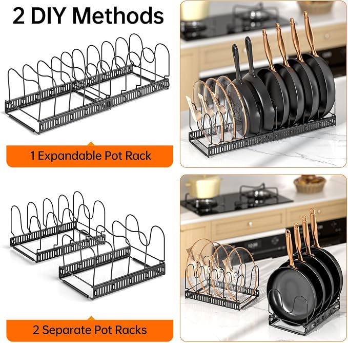 MUDEELA Expandable Pot Pan Lid Organizers inside Cabinet, 10 Divider 2-Pack | Expandable 11.8–22.9", 10 Adjustable Divider, Tool-Free Assembly, Non-Slip, Scratch-Proof, For Pan Lid Cutting Board Bakeware - Image 6