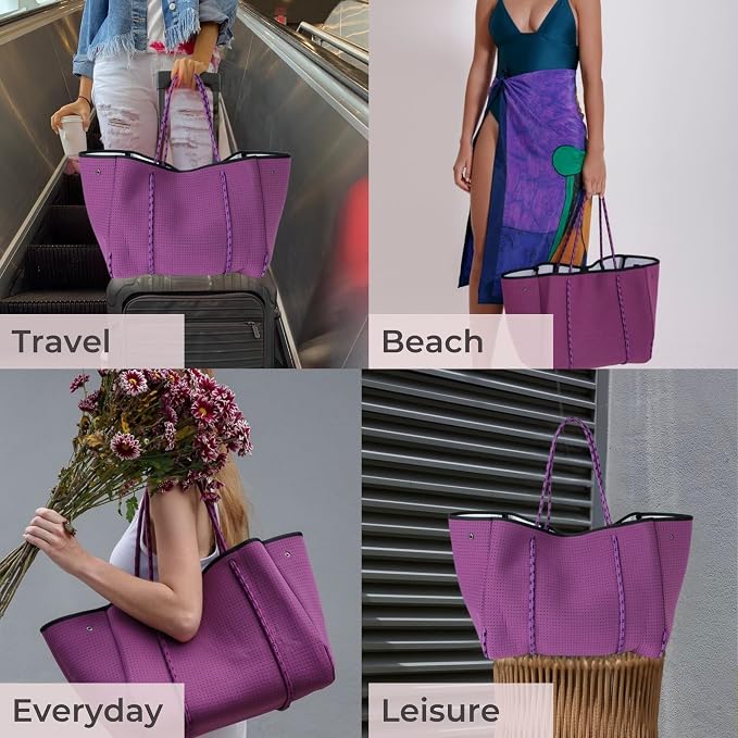 POPUPS Large Neoprene Tote Bag for Women - Everyday Designer Handbag for Travel Work and Beach with Pockets and Zipper Pouch - Image 2
