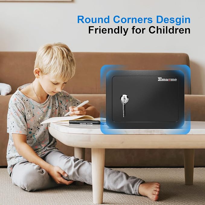 Mini Safe Small Safe Box Money Safe Small Safes for Home Dorm Mini Safes for Kids Safety Box for Cash Documents Kids Lock Box with Key Black (0.23 Cubic Feet) - Image 4