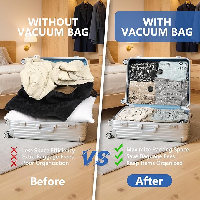 12 Pack Travel Vacuum Bags for Clothing with Rechargeable Wireless air Pump | Compression Packing Bags for Luggage Suitcase,Carry-on Size Space Saver Vacuum Storage Bags - Image 2