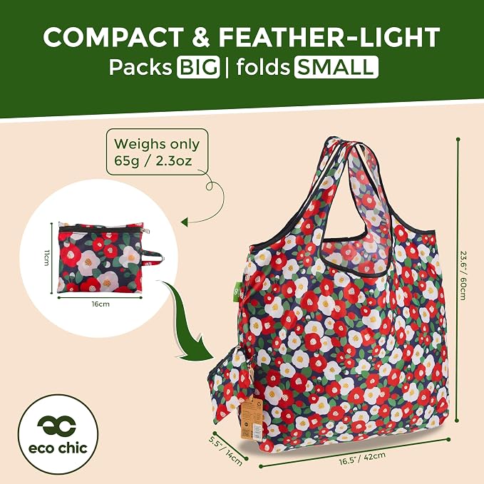 ECO CHIC Foldable Reusable Large Grocery Bags - Foldable Grocery Bags - Lightweight, Recycled & Reusable Shopping Bag - Waterproof, Packable Tote Fitting in Fine Grocery Bag Carrier - Image 4