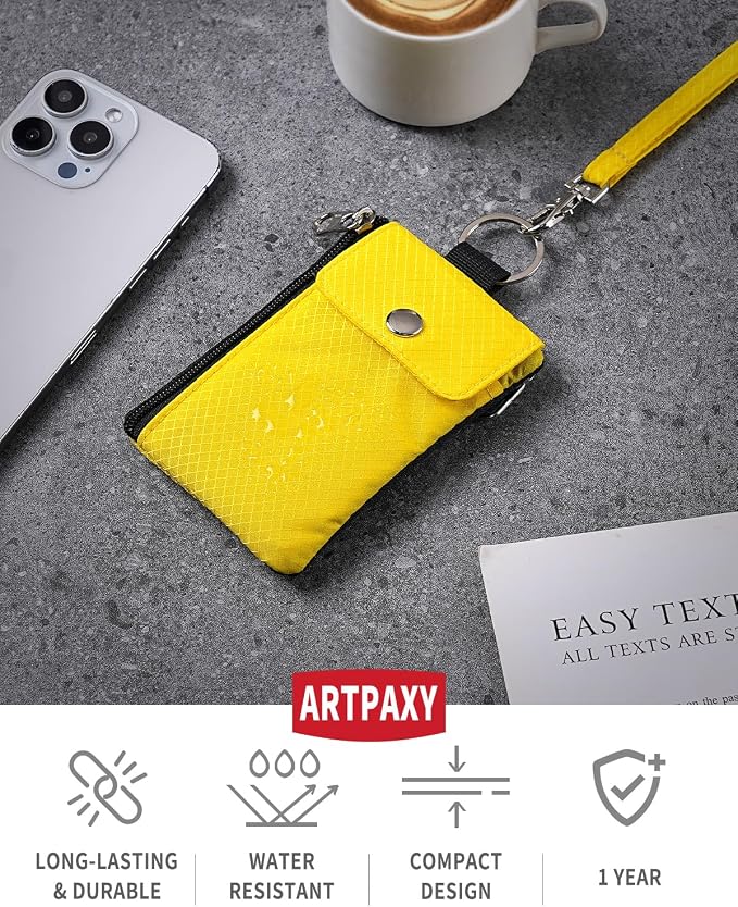 Artpaxy Minimalist Wallet For Mens Womens, Keychain RFID Blocking Zipper Small Wallet with ID Window 2 Lanyards,Water Resistant Travel Cash Card Coin Case Boys Girls - Image 3