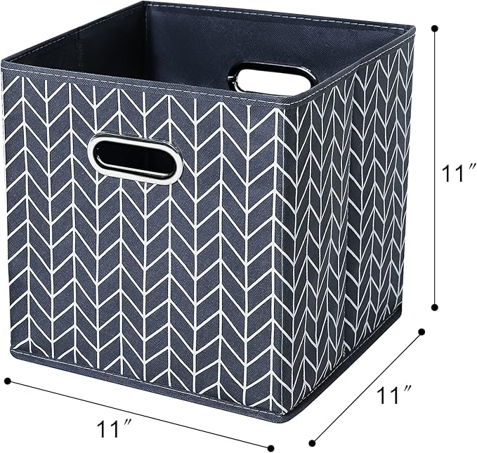 11 Inch Cube Storage Bins , Fabric Cube Organizer Bins with Handle, Foldable Cube Bins for Cloth or Accessary Storage, 11x11x11 Set of 3 (Gray Wave) - Image 2