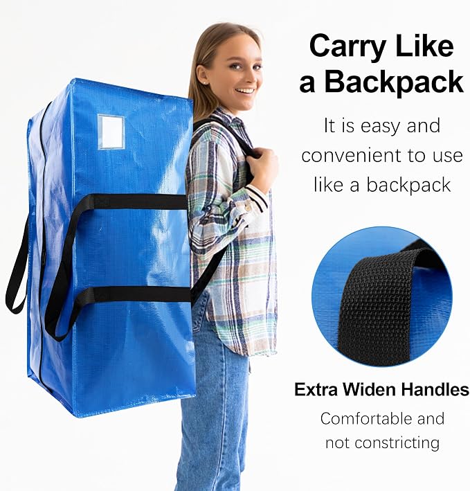 6 Pack Heavy Duty Extra Large Moving Bags W/Backpack Straps - Strong Handles & Zippers, Storage Totes For Space Saving, Fold Flat, Alternative to Box and Bin (40 gal, Multicolor) - Image 4