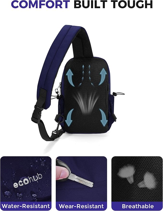 ECOHUB Crossbody Bags for Women Men, Anti-Theft RFID Blocking Sling Backpack Water Resistant Chest Shoulder Daypack, Blue - Image 6