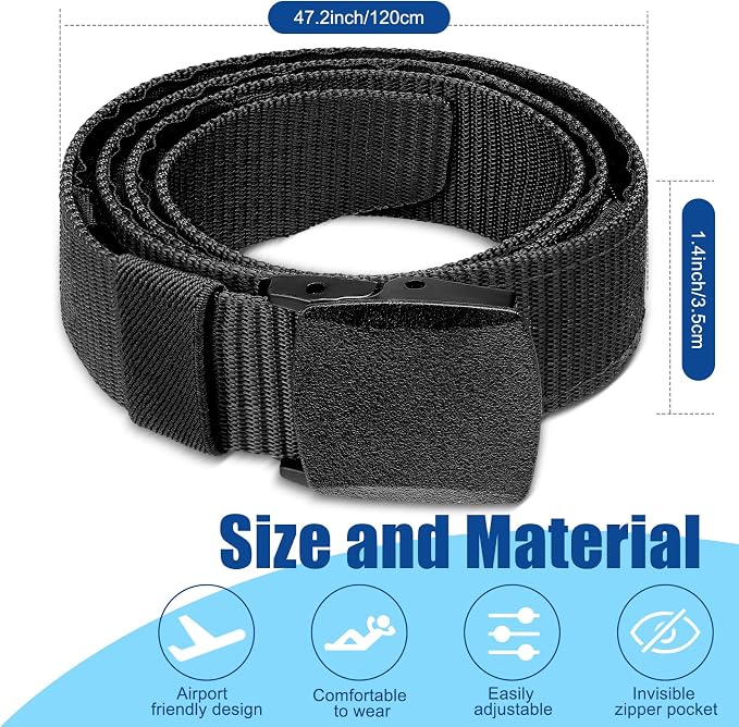2 Pcs Money Belts for Travel for Men with Hidden Money Pocket Travel Security Belt Nylon Anti Theft Wallet with Plastic Buckle for Dad Business Outdoor Work Boyfriend, Coffee and Black - Image 2