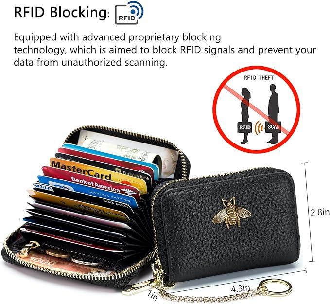 imeetu RFID Credit Card Holder, Small Card Wallet Women, Leather Card Case | Genuine Leather Women's Card & id Cases, Change Coin Purse with Zipper Keychain id Window, 20 Colors & 3 Styles, Daily, Gifts - Image 4