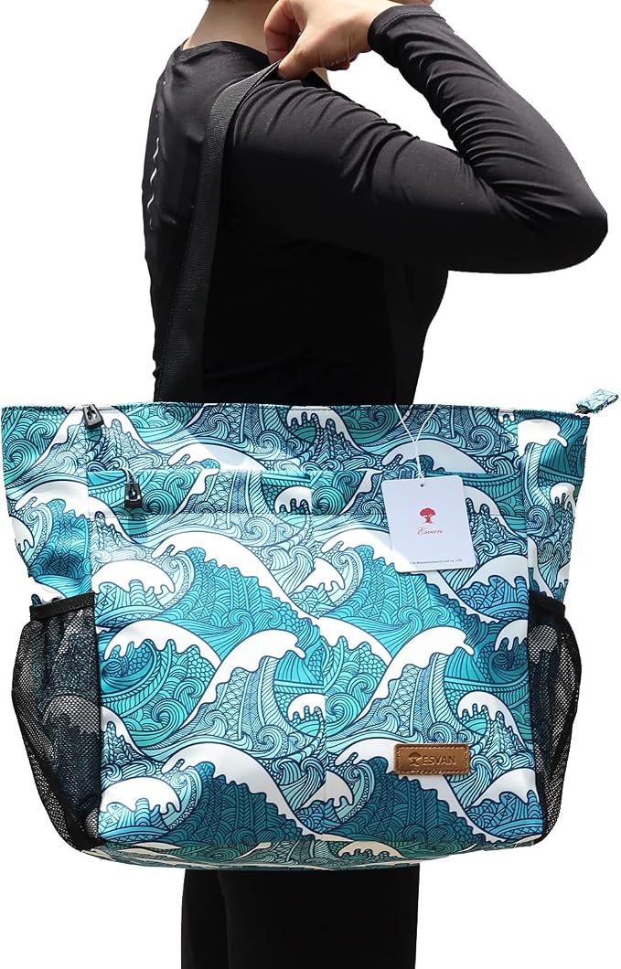 ESVAN Original Floral Tote Bag Large Shoulder Bag with Multi Pockets for Gym Travel Beach Daily Bags - Image 2