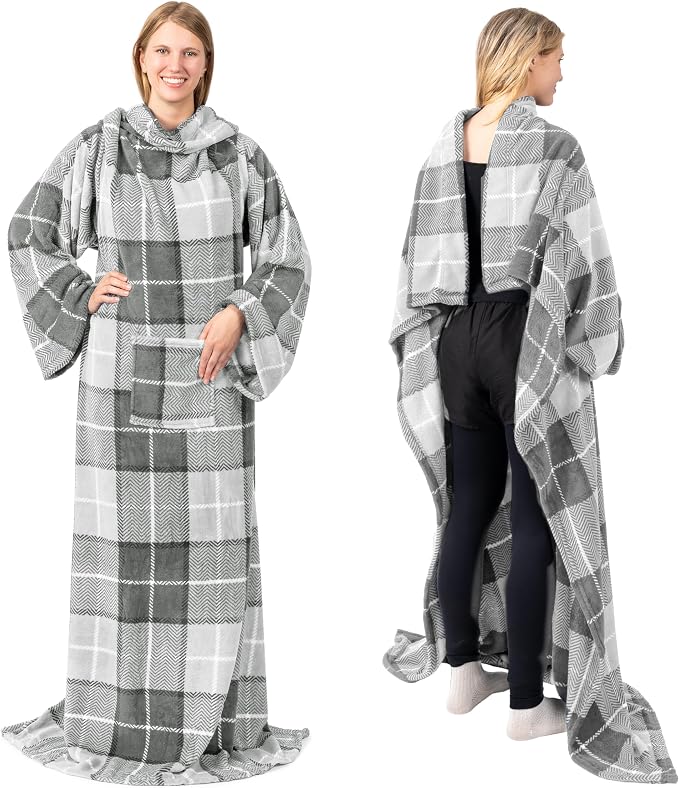 PAVILIA Wearable Blanket with Sleeves for Adult Women Men, Cozy Fleece Warm Wrap Throw with Arms, Gifts for Christmas, Wife - Image 3