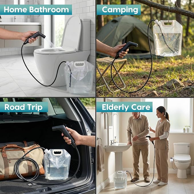Portable Bidet Sprayer & 5L Water Bag – Rechargeable Travel Bidet, 2-Speed Flow Control, IPX6 Waterproof, 1.2m Hose & USB-C Charging – Perfect for Road Trips, Camping, RV Living & Postpartum Care! - Image 6