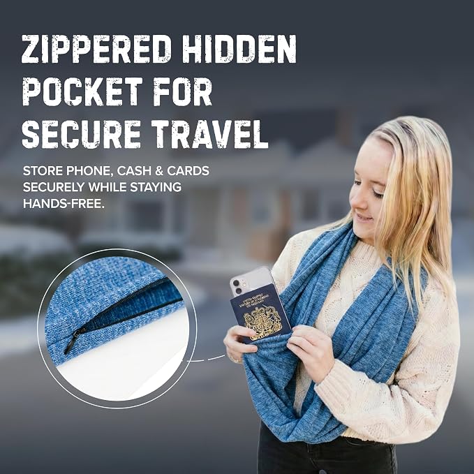 Zero Grid Infinity Travel Scarf Loop with Hidden Zipper Pockets for Passport, Phone, Cash, Cards - Image 2
