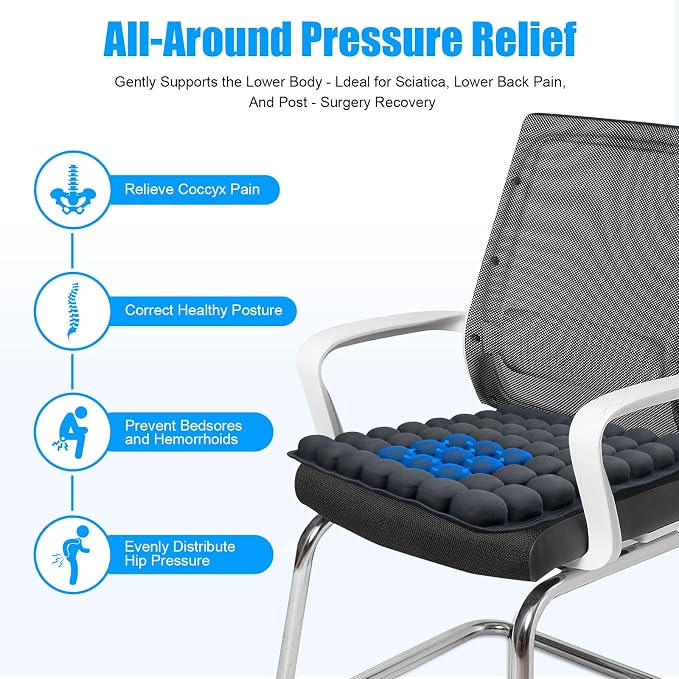 56 3D Air Cell Seat Cushion, Inflatable Travel Seat Cushion for Airplane,Office Chair, Wheelchair, Cars, Home Living, Comfortable Pressure Relief Tailbone Pain Relief (Black1, 16"x18") - Image 5