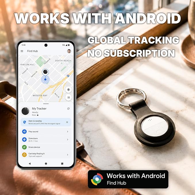 2-Pack Bluetooth Tracker Tags Black & White for Android, Works with Google Find Hub — Key Finder with 105dB Loud Alarm, Ultra Thin, 2 Silicone Keyring Cases & 2 Extra CR2032 Batteries Included - Image 3