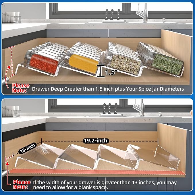 MIUKAA Clear Acrylic Spice Drawer Organizer, 4 Tier Seasoning Jars Drawers Insert, Kitchen Spice Rack Tray for Drawer/Countertop (Jars not included) - Image 3