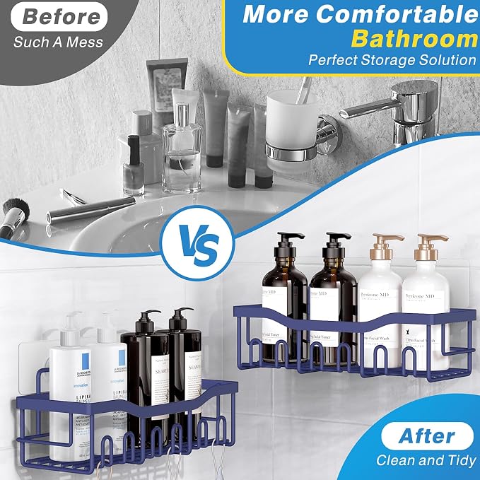 EUDELE 2 Pack Shower Caddy, Adhesive Organizer for Bathroom & Kitchen Storage, No Drilling, Rustproof Stainless Steel Shelf Organizer - Image 3