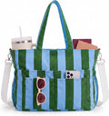 Kacctyen Striped Beach Tote Bag for Women Large Beach Foldable Tote Bag with Zipper Pockets for Travel Pool by Kacctyen